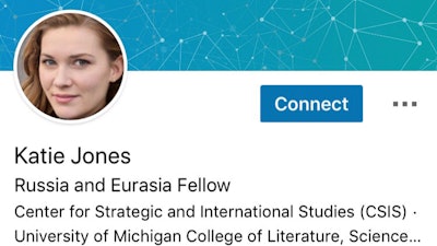 This image captured on Tuesday, June 11, 2019 shows part of a LinkedIn profile for someone who identified themselves as Katie Jones. The Associated Press has found it is one of many phantom profiles that lurk on the social media platform.