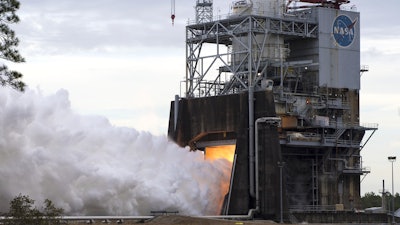 RS-25 engine hot fire test at Stennis Space Center near Bay St. Louis, Miss., Feb. 1, 2019.