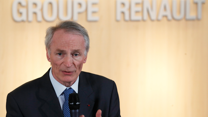 This Jan.24, 2019, file photo shows Jean-Dominique Senard after his appointment as Renault chairman at a board meeting in Boulogne-Billancourt, France.
