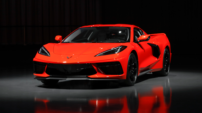 This June 24, 2019, photo shows a pre-production 2020 Chevrolet Corvette automobile in Warren, Mich. The mid-engine C8, the flagship of GM's Chevrolet brand, will have the weight balance and center of gravity of a race car, rivaling European counterparts and leaving behind sports sedans and ever-more-powerful muscle cars that were getting close to outperforming the current 'Vette.