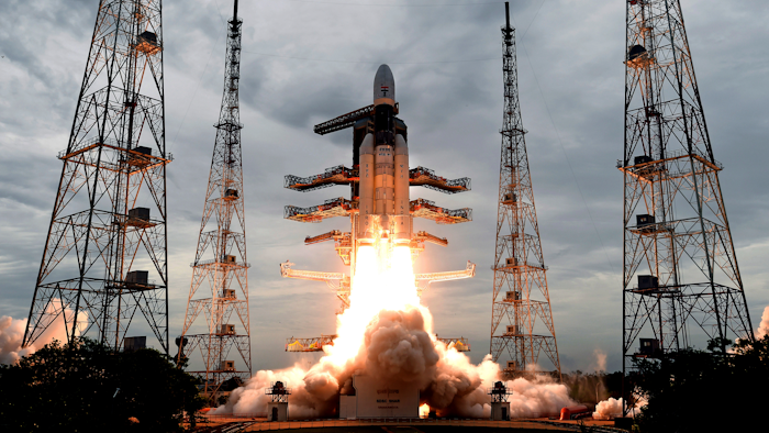 GSLV MkIII, carrying Chandrayaan-2, lifts off from Satish Dhawan Space center in Sriharikota, India, Monday, July 22, 2019.