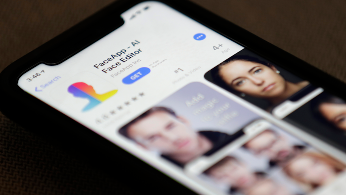FaceApp is displayed on an iPhone Wednesday, July 17, 2019, in New York. The popular app is under fire for privacy concerns.