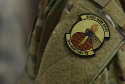 The patch of the 28th Munitions Squadron worn by a Raider Airman during the Air Force Combat Operations Competition on Ellsworth Air Force Base, S.D., Feb. 5, 2019.