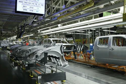 In this March 19, 2018, file photo, truck chassis roll down an assembly line at Nissan's Canton, Miss., assembly plant.