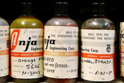 In this June 27, 2019 photo, ink samples collected by former U.S. Secret Service chief chemist Antonio Cantu sit on a shelve in a newly-dedicated International Ink Library in remembrance of Cantu at the Secret Service headquarters building in Washington. The library contains more than 15,000 samples of pen, marker and printer inks dating back to the 1920s.