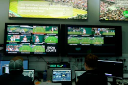 Staff monitor game data and work on match analysis at an operations room during the Wimbledon Tennis Championships in London, Wednesday, July 3, 2019.