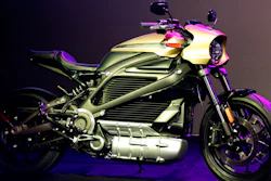 In this Jan. 7, 2019, file photo, a Harley-Davidson LiveWire electric motorcycle on display during a Panasonic news conference at CES International in Las Vegas.