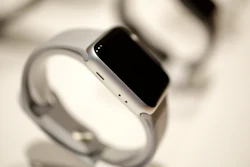 In this March 27, 2018, file photo, an Apple Watch sits on display during an Apple event at their main store in Chicago.