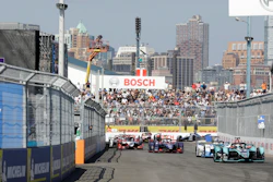 Drivers in the Formula E season finale compete in the auto race in Brooklyn, Saturday, July 13, 2019.
