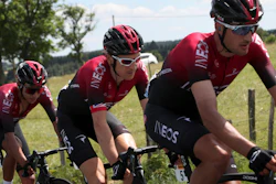Colombia's Egan Arley Bernal Gomez, left, Britain's Geraint Thomas, center, and Italy's Gianni Moscon ride during the ninth stage of the Tour de France, Sunday, July 14, 2019.