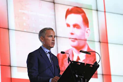Governor of the Bank of England Mark Carney speaks during the announcement that Second World War code-breaker Alan Turing has been selected to feature on the new 50 pound notes, at the Science and Industry Museum, in Manchester, England, Monday July 15, 2019.