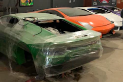 This July 15, 2019 photo released by Itajai Civil Police, shows car molds of luxury car replicas at a workshop in Itajai, Brazil. Brazilian police dismantled a clandestine workshop run by a father and son who assembled fake Ferraris and Lamborghinis to order, in Brazil's southern state of Santa Catarina.