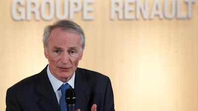 This Jan.24, 2019, file photo shows Jean-Dominique Senard after his appointment as Renault chairman at a board meeting in Boulogne-Billancourt, France.