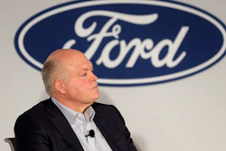In this July 12, 2019, file photo, Ford CEO Jim Hackett participates in a news conference in New York.