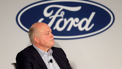 In this July 12, 2019, file photo, Ford CEO Jim Hackett participates in a news conference in New York.
