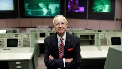 This Tuesday, July 5, 2011, file photo shows NASA Mission Control founder Chris Kraft in the old Mission Control at Johnson Space Center in Houston.