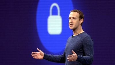 In this May 1, 2018, file photo, Facebook CEO Mark Zuckerberg delivers the keynote speech at F8, Facebook's developer conference, in San Jose, Calif.