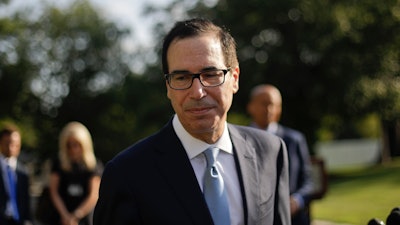 Treasury Secretary Steve Mnuchin after speaking to members of the media at the White House, Wednesday, July 24, 2019.