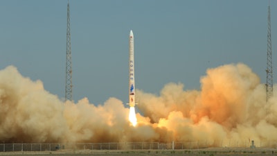 A carrier rocket developed by a Chinese private company successfully launches to send two satellites into orbit from the Jiuquan Satellite Launch Center in northwest China, Thursday, July 25, 2019.