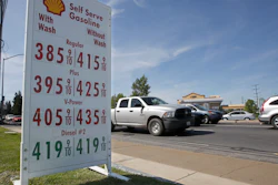 This April 23, 2019, file photo shows gas prices are displayed at a Shell station in Sacramento, Calif.