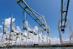 In this Wednesday, July 24, 2019 photo, large cranes to unload container ships are shown in Miami.
