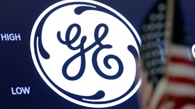 In this June 26, 2018, file photo, the General Electric logo on the floor of the New York Stock Exchange.