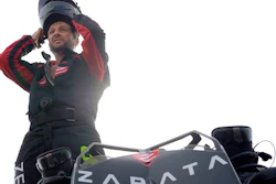 In this Wednesday July 24, 2019, file photo, Franky Zapata prepares to start a training flight over the Saint Inglevert airport near Calais, France.