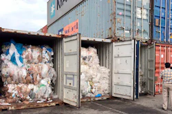 In this Tuesday, July 16, 2019, photo, containers loaded with plastic waste are placed at country beach city, Sihanoukville Port, southwest of Phnom Penh, Cambodia. A Cambodia's committee to investigate the sources of the trash discovered packing in more than 80 containers at country beach city, Sihanoukville Port, is needing seven to ten days to conclude their investigative, an official said Wednesday, July 17, 2019.