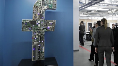 Media and guests tour Facebook offices in Cambridge, Mass., Jan. 9, 2019.