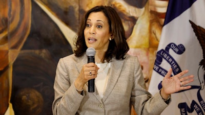 Democratic presidential candidate Sen. Kamala Harris, D-Calif., speaks during a Women of Color roundtable discussion, Tuesday, July 16, 2019, in Davenport, Iowa.