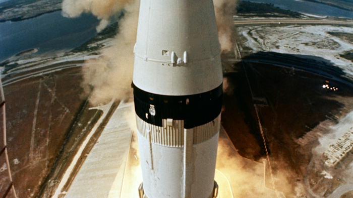 In this July 16, 1969 photo made available by NASA, the 363-feet Saturn V rocket carrying the Apollo 11 crew, launches from Pad A, Launch Complex 39, at the Kennedy Space Center in Florida.