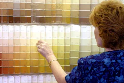In this June 28, 2004, file photo, a customer looks over color chips at a Sherwin-Williams store in Columbus, Ohio. The nation's major suppliers of lead paint have agreed to pay California's largest cities and counties $305 million to settle a nearly two-decade old lawsuit. The settlement announced Wednesday, July 17, 2019, comes after years of legal and legislative battling in California and other states. The settlement is with the Sherwin-Williams Company, ConAgra Grocery Products Company and NL Industries, Inc.