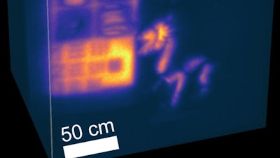 Objects -- including books and a stuffed animal -- in and around a bookshelf tested the system's versatility in capturing light from different surfaces in a large-scale scene.