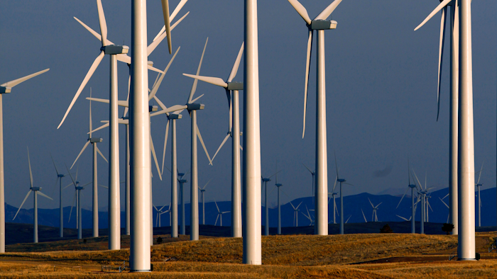 This May 6, 2013, file photo shows a wind turbine farm owned by PacifiCorp near Glenrock, Wyo.