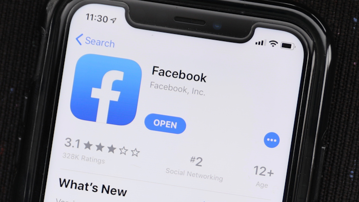 In this July 30, 2019, file photo, the Facebook app is displayed on Apple's App Store.