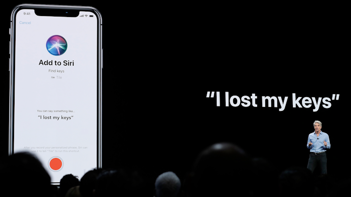 In this June 4, 2018, file photo, Craig Federighi, Apple's senior vice president of Software Engineering, speaks about Siri during the Apple Worldwide Developers Conference in San Jose.