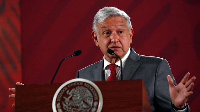 Mexican President Andrés Manuel López Obrador during his daily morning press conference at the National Palace in Mexico City, Friday, May 31, 2019.