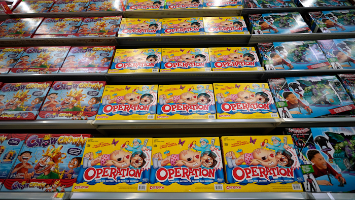 In this Nov. 9, 2018, file photo Operation made by Hasbro is displayed shelves in the expanded toy section at a Walmart Supercenter in Houston. The toy maker expects said Tuesday, Aug. 20, 2019, that all its packaging for new products to be virtually plastic free by the end of 2022. It plans to stop using plastic bags, elastic bands and the shrink wrap that’s usually found around Monopoly, Scrabble and other board games.