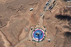 Satellite image provided by DigitalGlobe shows a missile on a launch pad at the Imam Khomeini Space Center, Feb. 5, 2019.