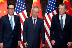 Chinese Vice Premier Liu He, center, with U.S. Trade Representative Robert Lighthizer, right, and Treasury Secretary Steven Mnuchin at the Xijiao Conference Center in Shanghai, Wednesday, July 31, 2019.