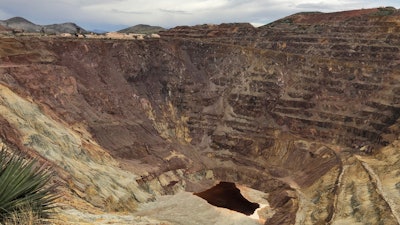 This May 12, 2019, file photo, shows what's left of the Lavender pit mine outside Bisbee, Ariz.