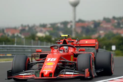 Ferrari driver Charles Leclerc of Monaco steers his car during the first practice session of the Hungarian Formula One Grand Prix at Hungaroring racetrack in Mogyorod, northeast of Budapest, Friday, Aug. 2, 2019.