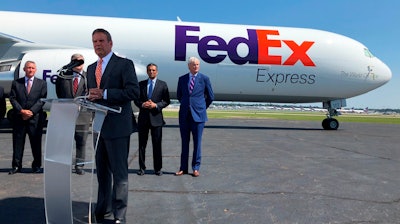 Tennessee Gov. Bill Lee at a news conference announcing an investment by FedEx Corp., Friday, Aug. 2, 2019, in Memphis.