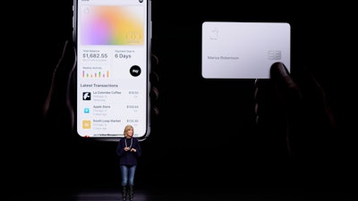 In this March 25, 2019, file photo, Jennifer Bailey, vice president of Apple Pay, speaks about the Apple Card in Cupertino, Calif.