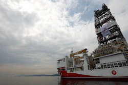 In this June 20, 2019, file photo, Turkey's 750-foot drillship Yavuz outside Istanbul.