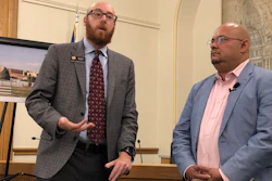 Colorado Democratic state Rep. Jonathan Singer of Longmont, left, and Joe Salazar, director of Colorado Rising, speak at a news conference in Denver on Wednesday, Aug. 14, 2019.