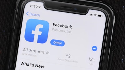 In this July 30, 2019, file photo, the Facebook app is displayed on Apple's App Store.