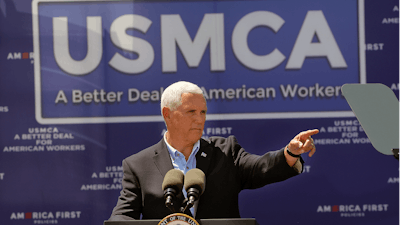 Vice President Mike Pence speaks at Elite Well Services in Artesia, N.M., Wednesday, Aug. 21, 2019.