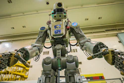 In this photo taken on Friday, July 26, 2019, and distributed by Roscosmos Space Agency Press Service, the Fedor robot is seen before being loaded into a Soyuz capsule to be launched by a new Soyuz 2.1a rocket from the launch pad at Russia’s space facility in Baikonur, Kazakhstan. The new Russian rocket, that is expected to replace the current model sending manned missions into space, blasted off Thursday, carrying a Soyuz capsule with a humanoid robot that will be tested in spaceflight conditions aboard the International Space Station (ISS).