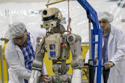 In this photo taken on Friday, July 26, 2019, and distributed by Roscosmos Space Agency Press Service, the Fedor robot is displayed before being loaded into a Soyuz capsule that was launched Thursday Aug. 22, 2019, from the launch pad at Russia's space facility in Baikonur, Kazakhstan. A Russian space capsule carrying a humanoid robot has failed to dock as planned with the International Space Station. A statement from the Russian space agency Roscosmos said the failure to dock on Saturday Aug. 24, 2019, was because of problems in the docking system, but didn't give details.